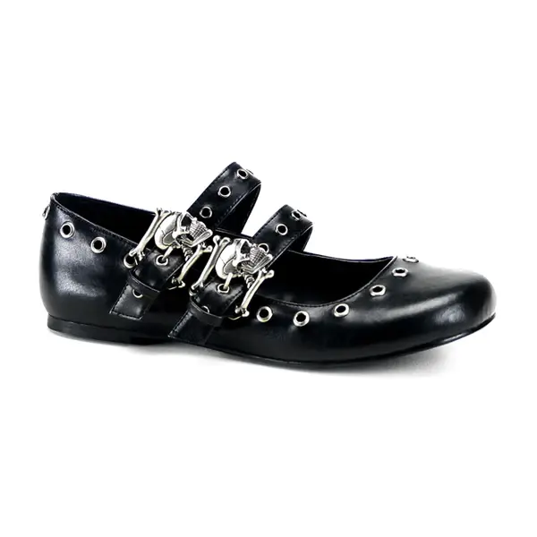 Demonia Skull Buckle Flats