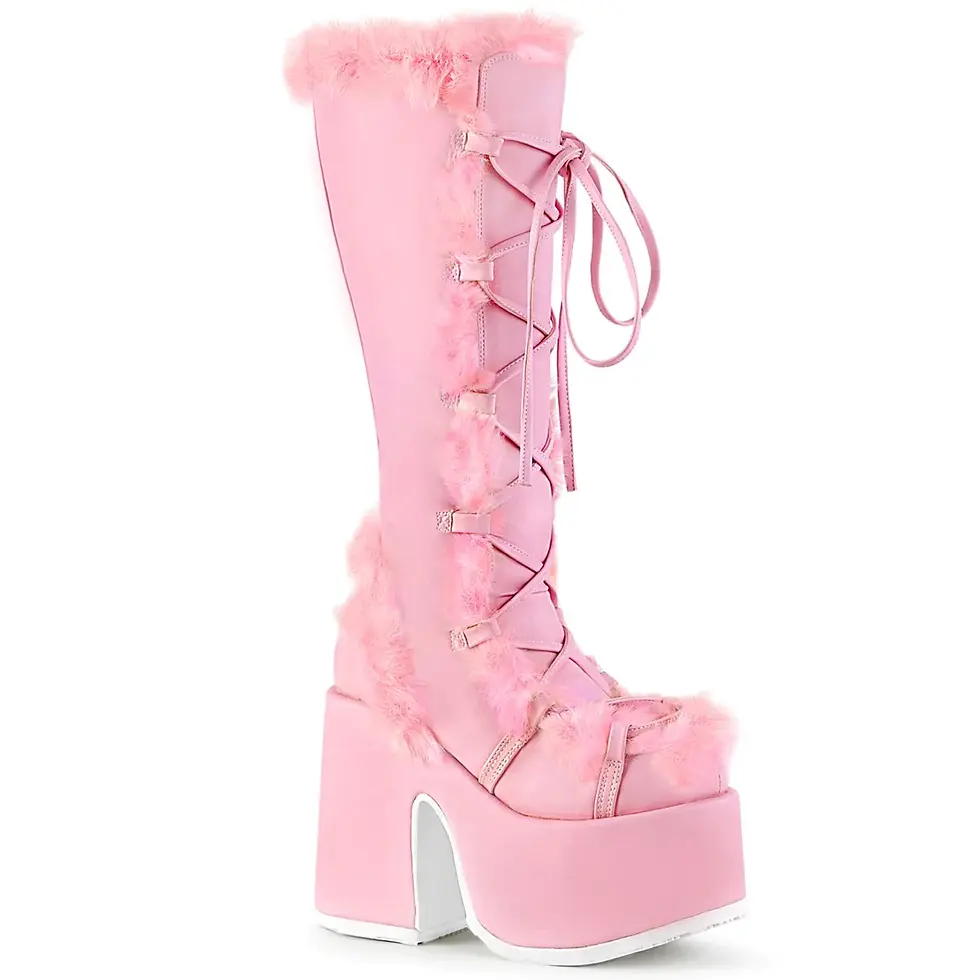 Demonia Pink Faux Fur Platform Boots