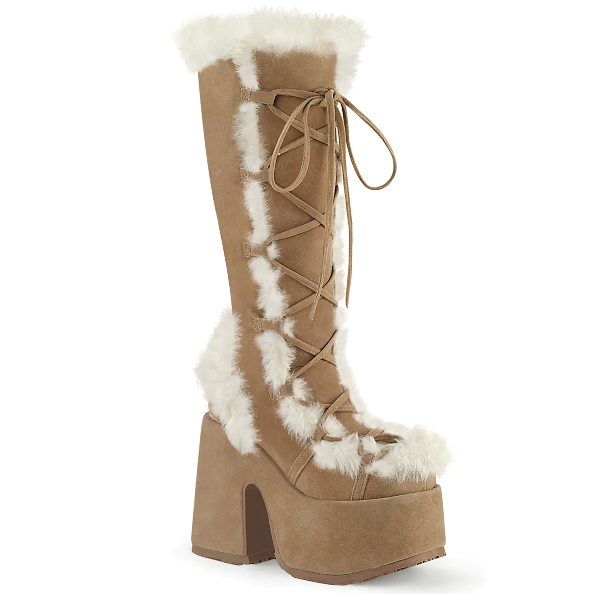 Demonia Camel Faux Fur Platform Boots