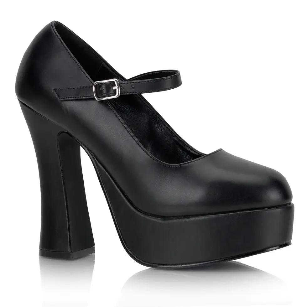 Demonia Black PU Mary Jane Thick Heels