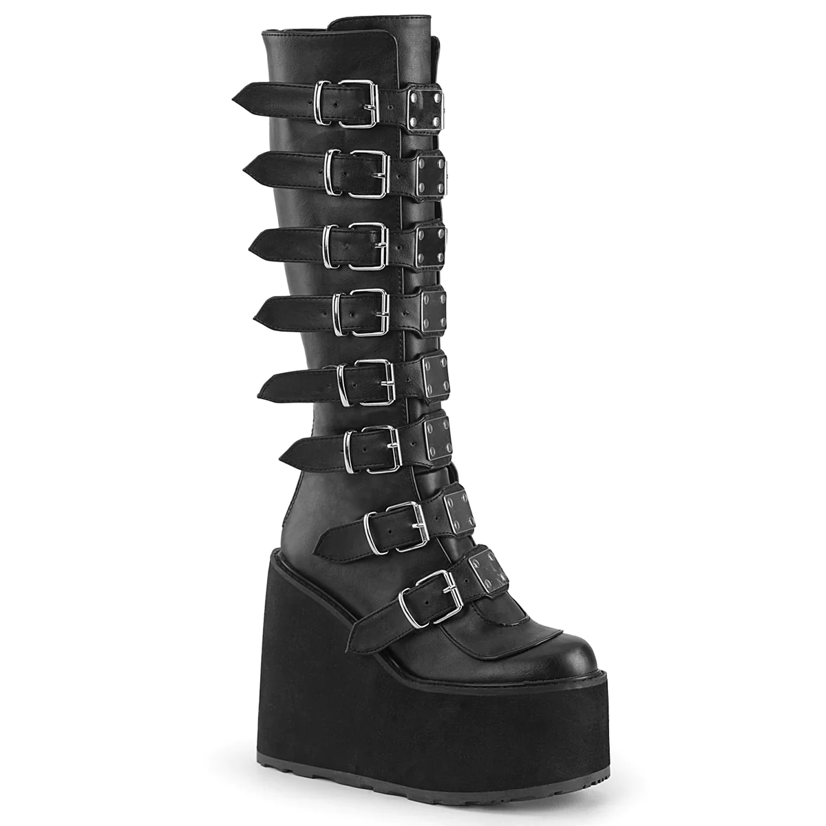 Demonia Black Metal Plate Knee Boot Platforms Kirkas