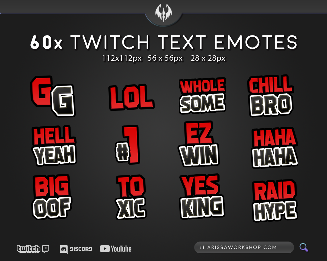 60x Twitch Text Emotes - Red&Black