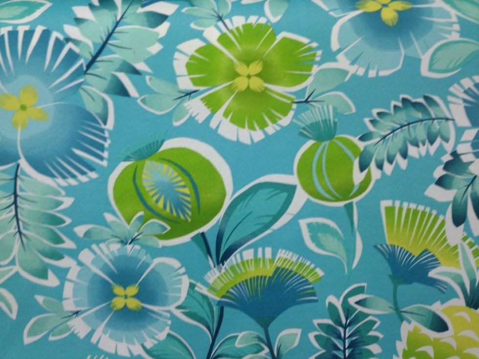 A Calypso Turquoise Outdoor fabric in shades of blue and lime green