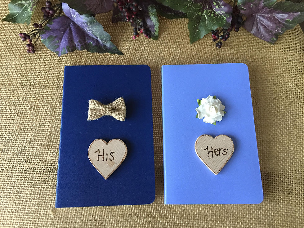 His and Hers blue vow books.