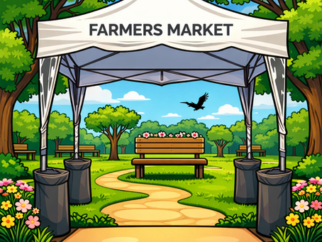 Secure farmers market tent at a park
