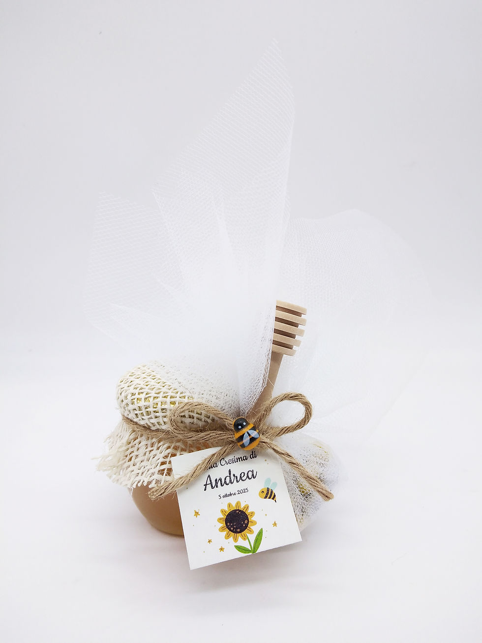 Miniatura: Vaso 120g "orcio" con coprivasetto e targhetta con confetti, M&M's o caramelle
