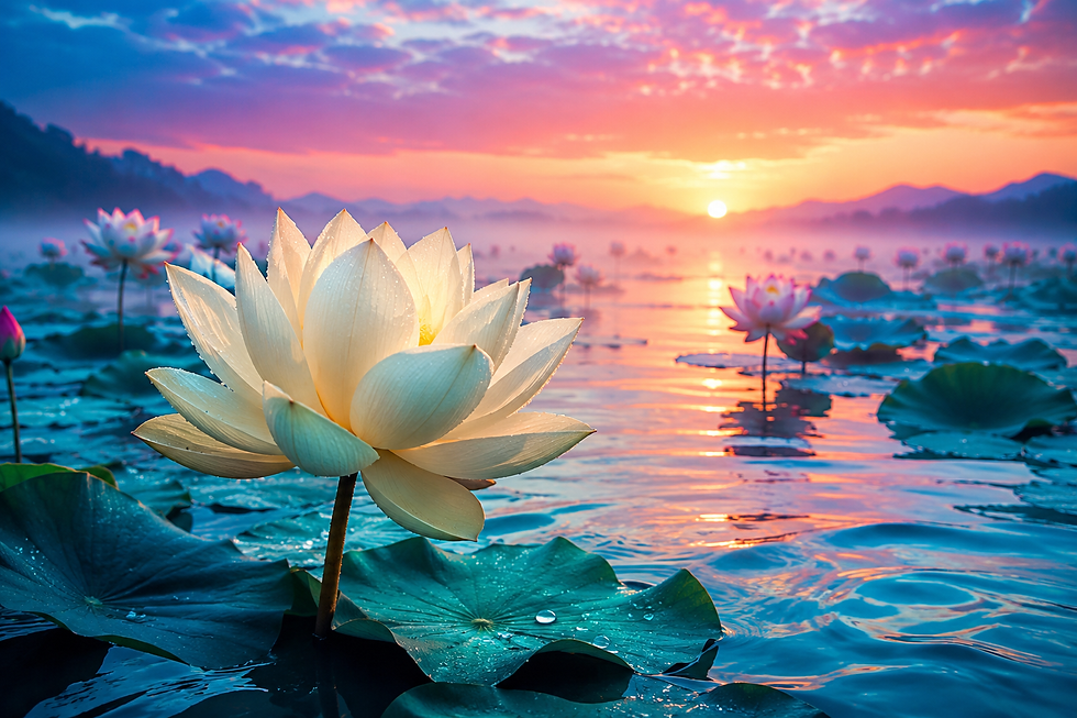 Abstract lotus artwork in jewel tones