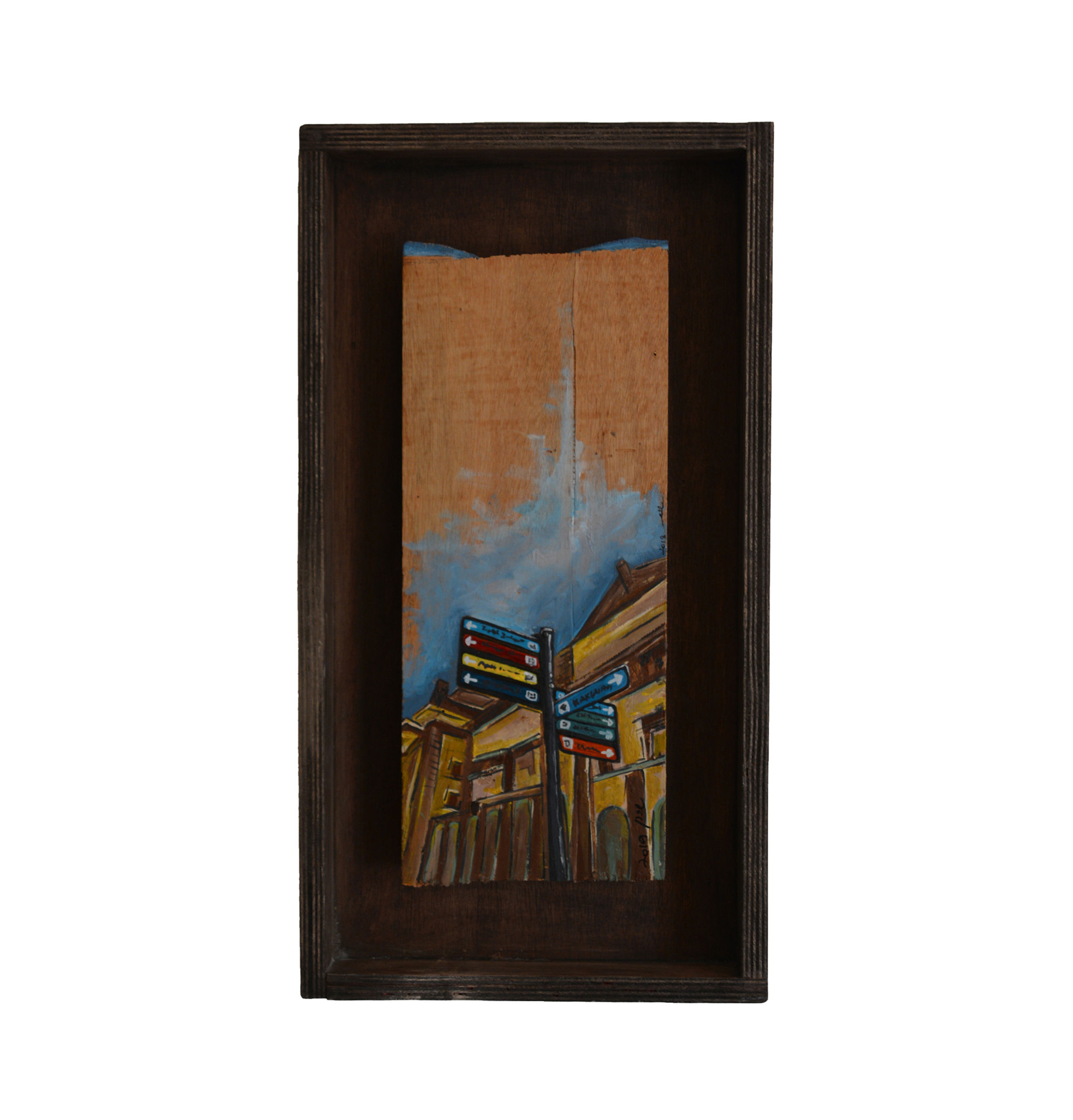 ציור של שלט רחוב בפראג על עץ