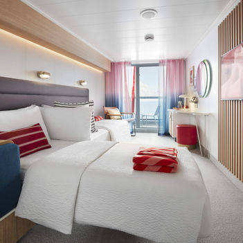 Virgin Voyage 
Sea Terrace Cabin 
Starting at $2,128
($425.60 deposit)