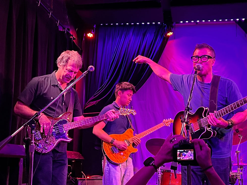 Performing with my son, Cole Yasuda, and Fuzz Collective bassist Ethan Beard at our album release show in San Francisco.
