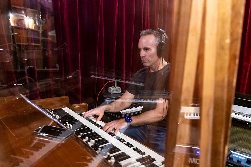 Keyboardist Jason Tavano on the B3 in Studio B at 2200 Studios. Photo credit: Eva Blue. May 2025