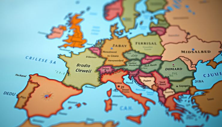 Close-up view of a detailed European cruise itinerary map with ports of call marked