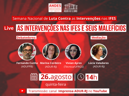 Live da ADUR-RJ: “As intervenções nas IFES e seus malefícios"