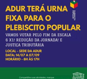 ADUR terá urna fixa para votação do Plebiscito Popular