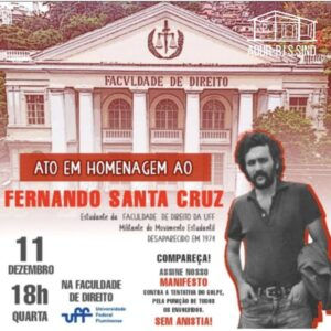Nota da ADUR: Ato em Homenagem a Fernando Santa Cruz