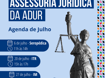 ADUR divulga o calendário da Assessoria Jurídica no mês de Julho