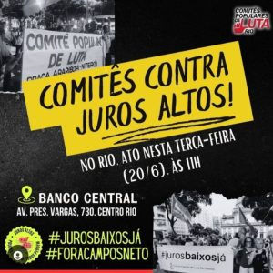 ADUR apoia protesto contra os juros altos