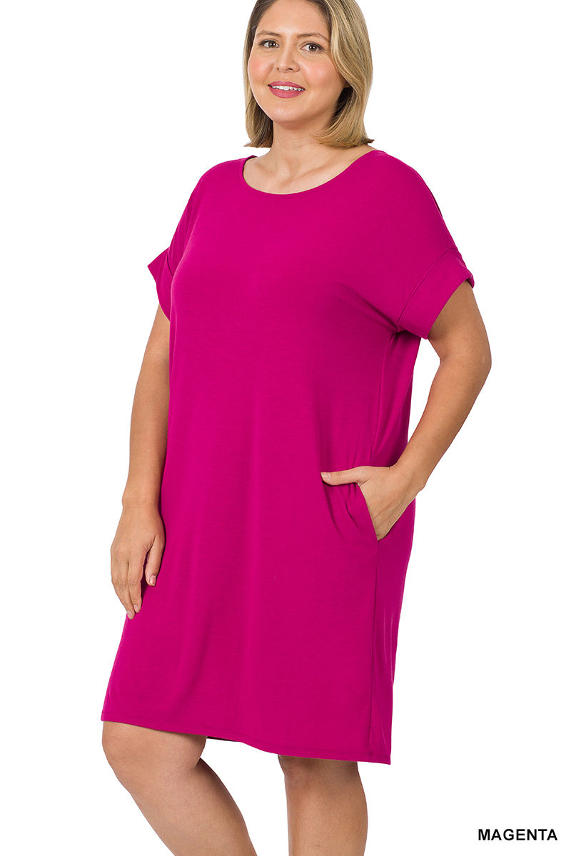 Thumbnail: PLUS SIZE ROLLED SLEEVE SHIRT DRESS