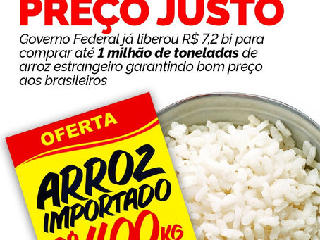 Governo autoriza compra de arroz beneficiado importado, preço tabelado em 4 reais