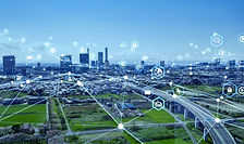 Smart city and communication network concept. 5G. IoT (Internet of Things). Telecommunicat