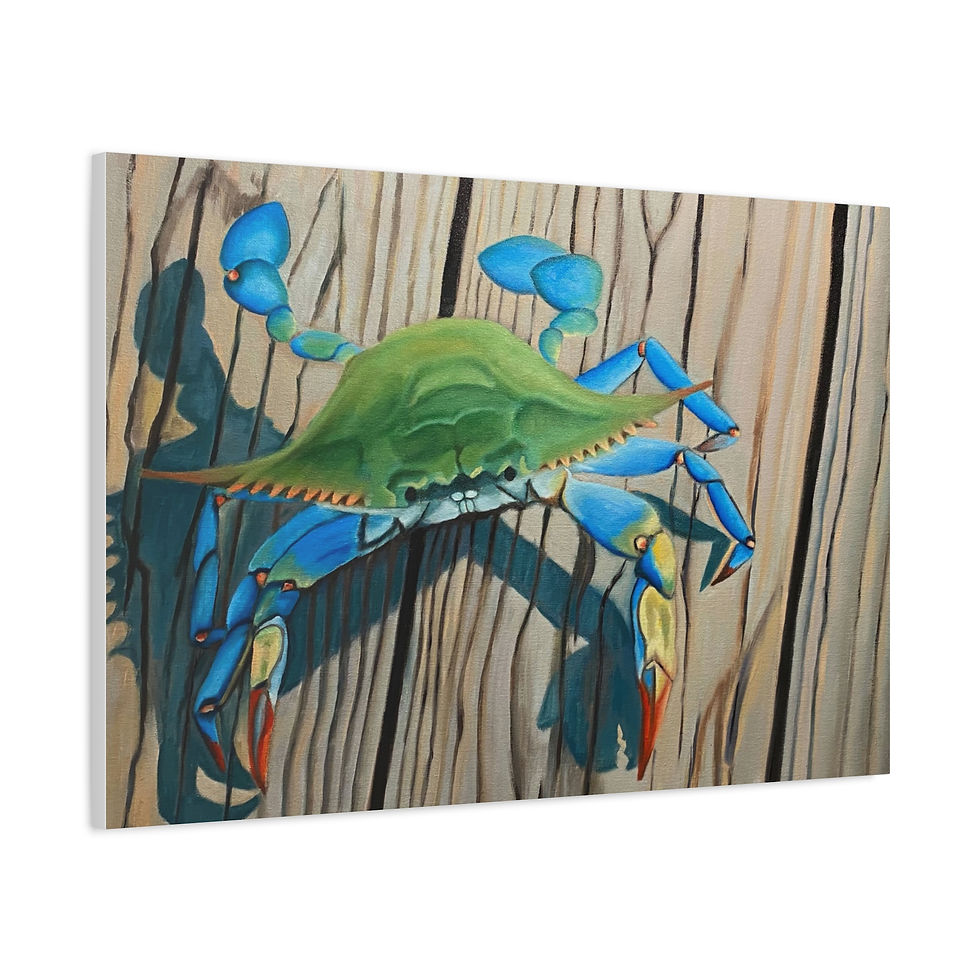 Thumbnail: Blue Crab Beach Canvas Print — Coastal Wall Art, Nautical Seashore Decor