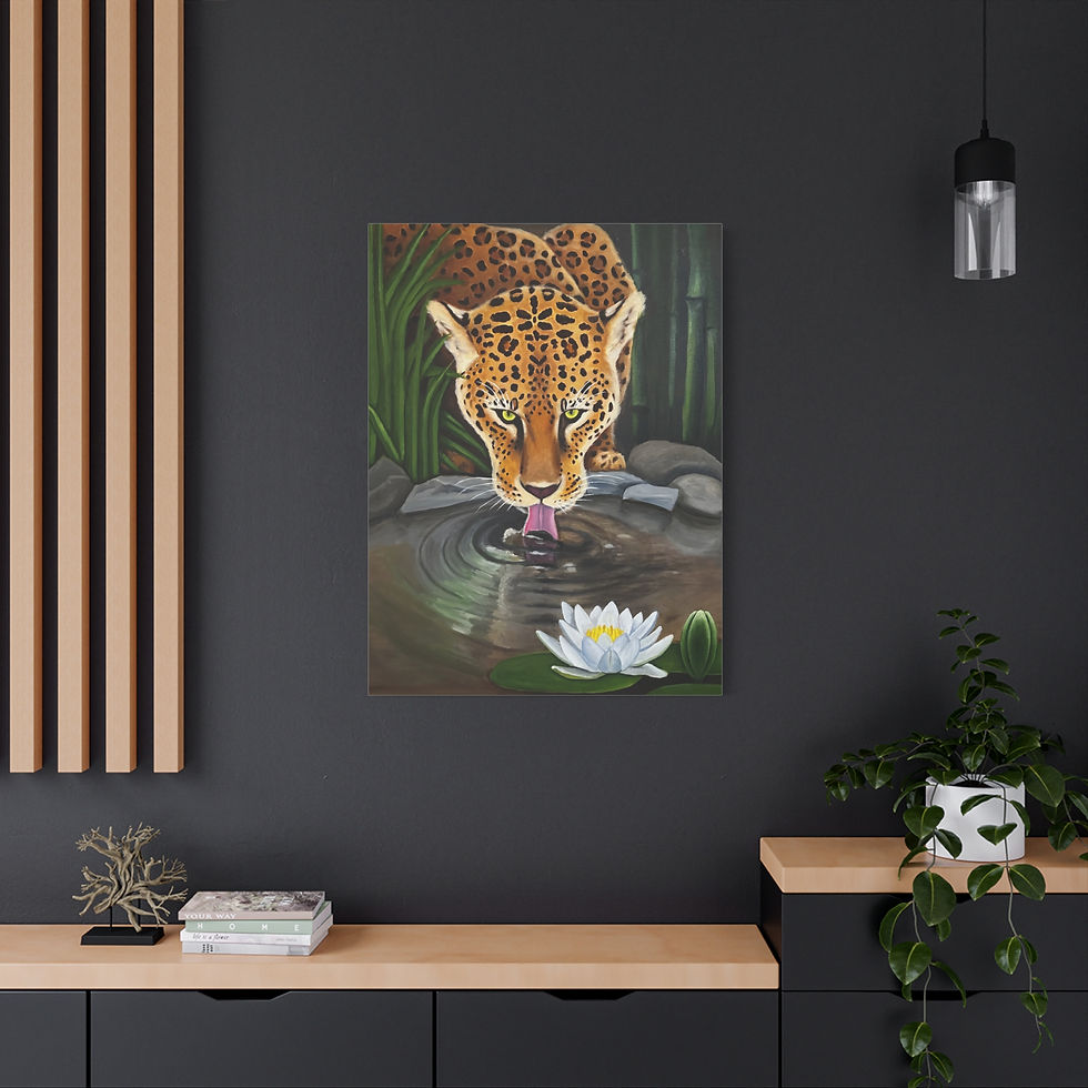 Thumbnail: Jaguar Drinking Water Matte Canvas Print — Wildlife Art Wall Decor