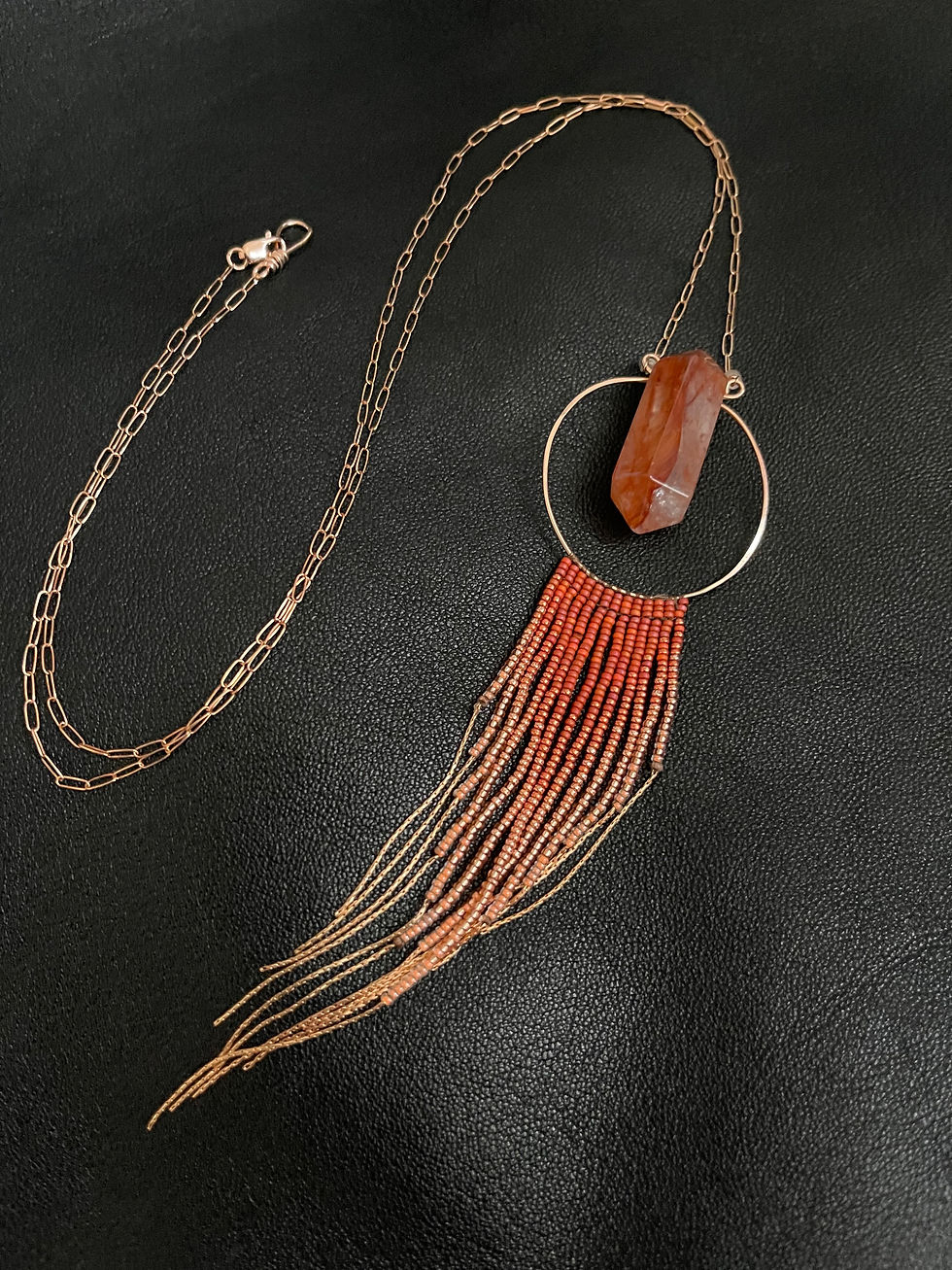 Thumbnail:  AAA Lepidocrocite Rose Gold & Seed Bead Fringe Necklace 
