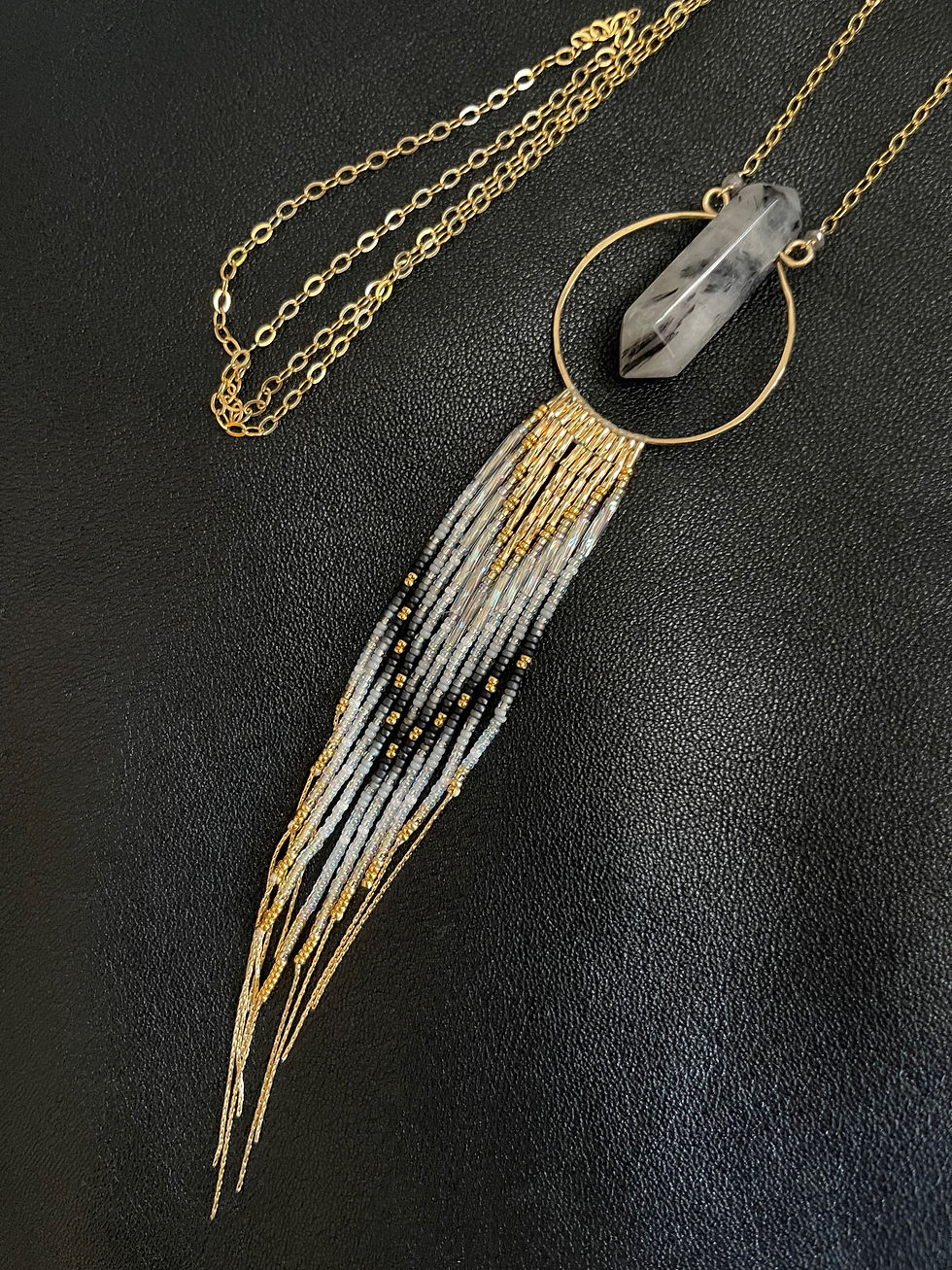 Thumbnail:   14k  Double Terminated Point Rutilated Quartz & Czech Glass Seed Bead Necklace