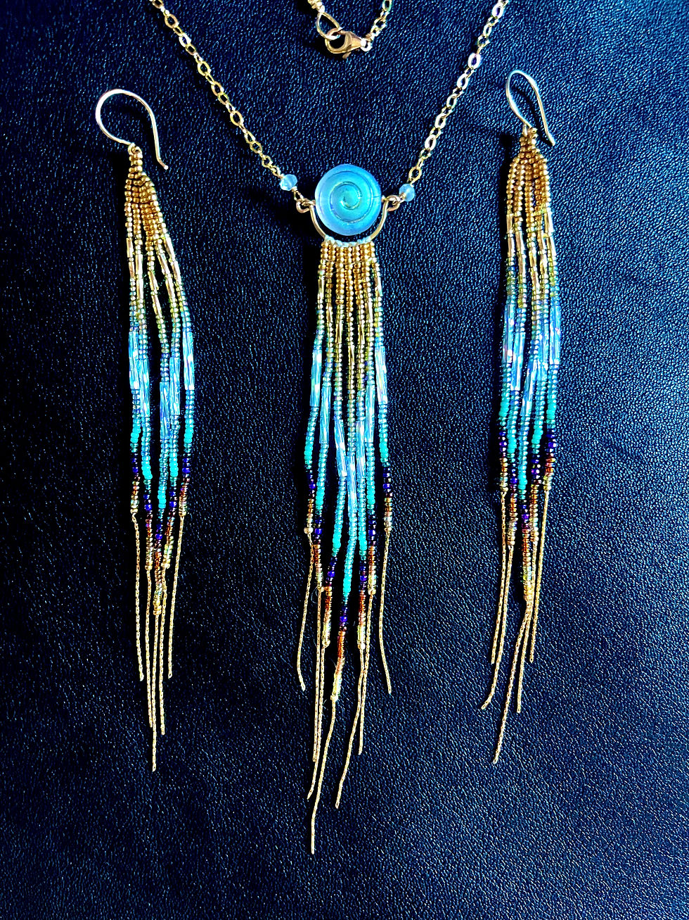 Thumbnail: Earthy Rainbow - Matching Earrings to 14k Czech Glass 14k Fringe Necklace
