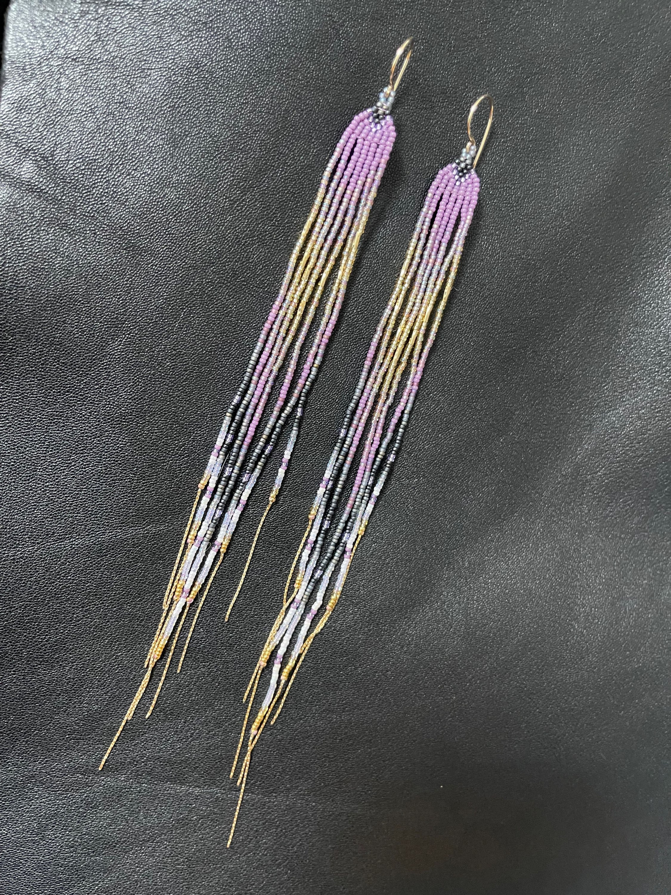 Lavender Stone 14k GF Fringe Seed Bead Earrings