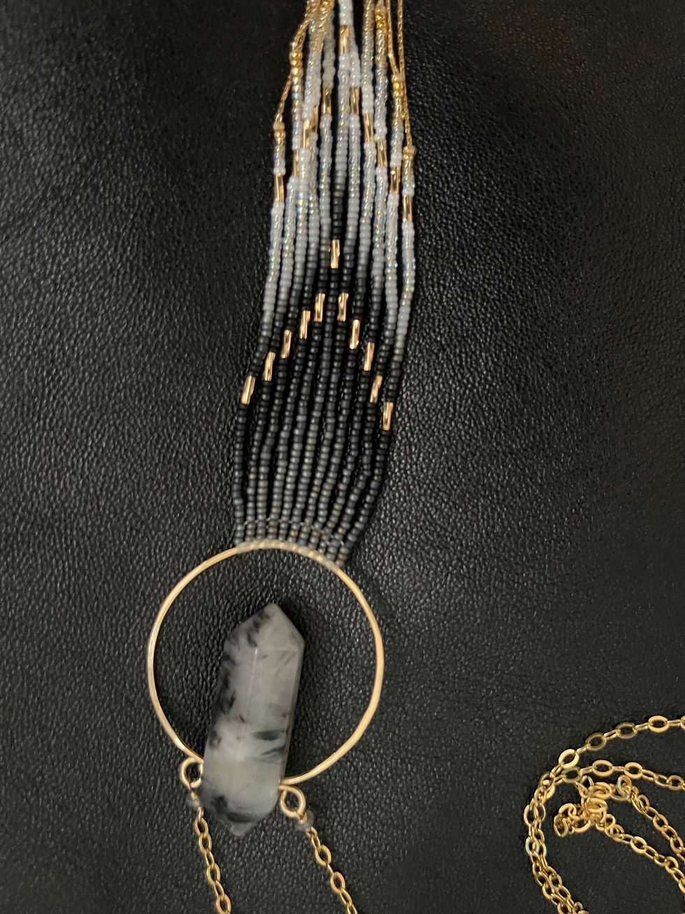 Thumbnail:  14k  Double Terminated Point Rutilated Quartz & Czech Glass Seed Bead Necklace