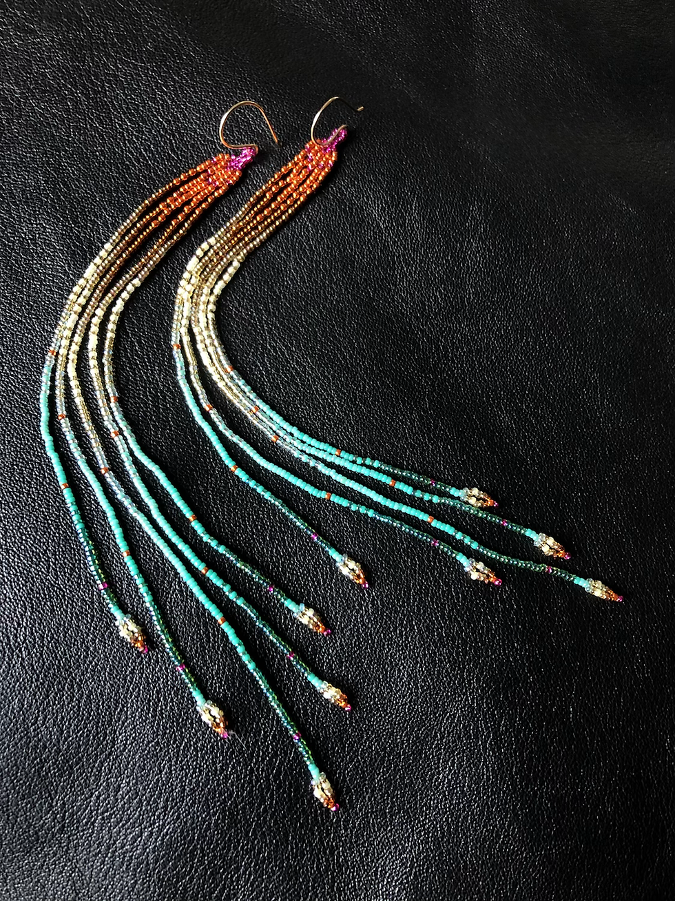 Thumbnail: Maui Swan Designs  Extra Long "Mermaiden Goddess" Glass Seed Bead Earrings