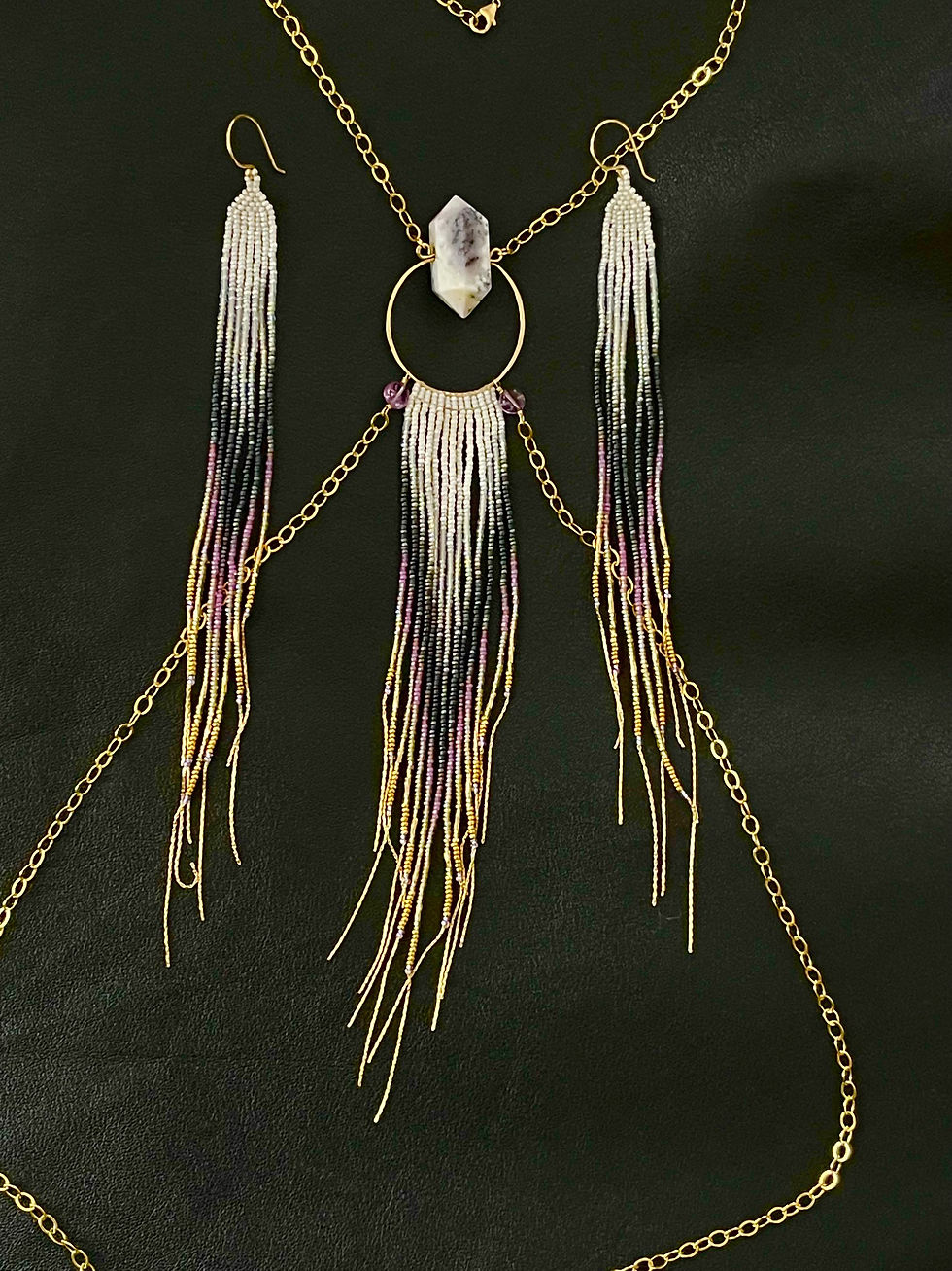 Thumbnail:  New Double Terminated Point Dendritic Moss Opal 14k GF Body Chain