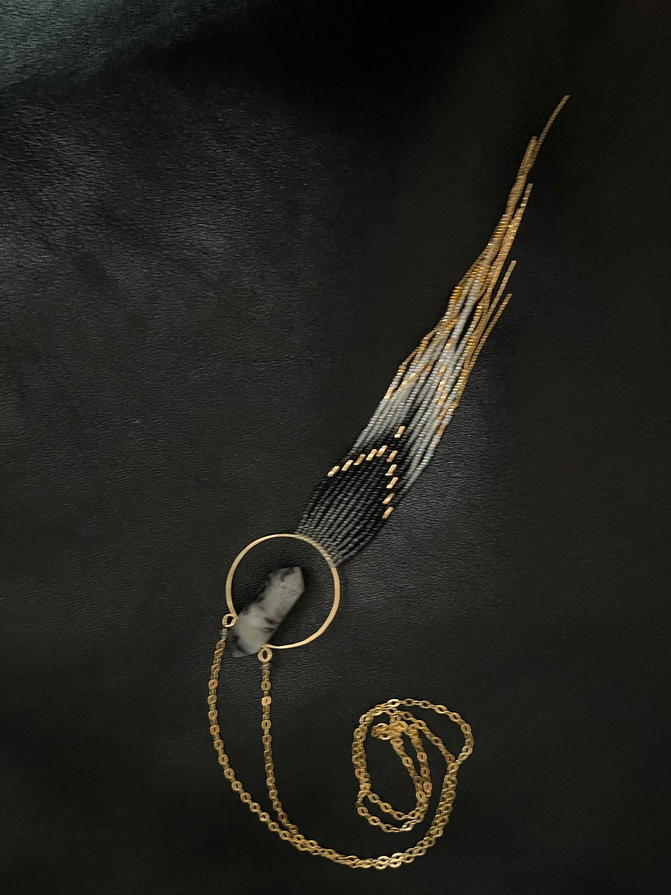 Thumbnail:  14k  Double Terminated Point Rutilated Quartz & Czech Glass Seed Bead Necklace