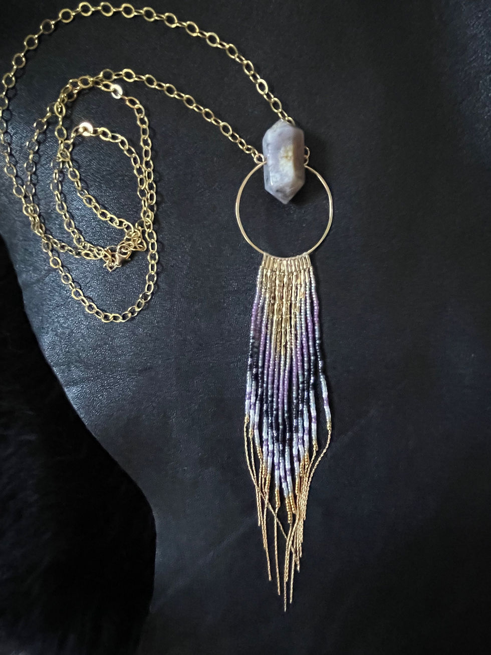 Thumbnail: New Double Terminated Point  Dendritic Moss Opal Necklace
