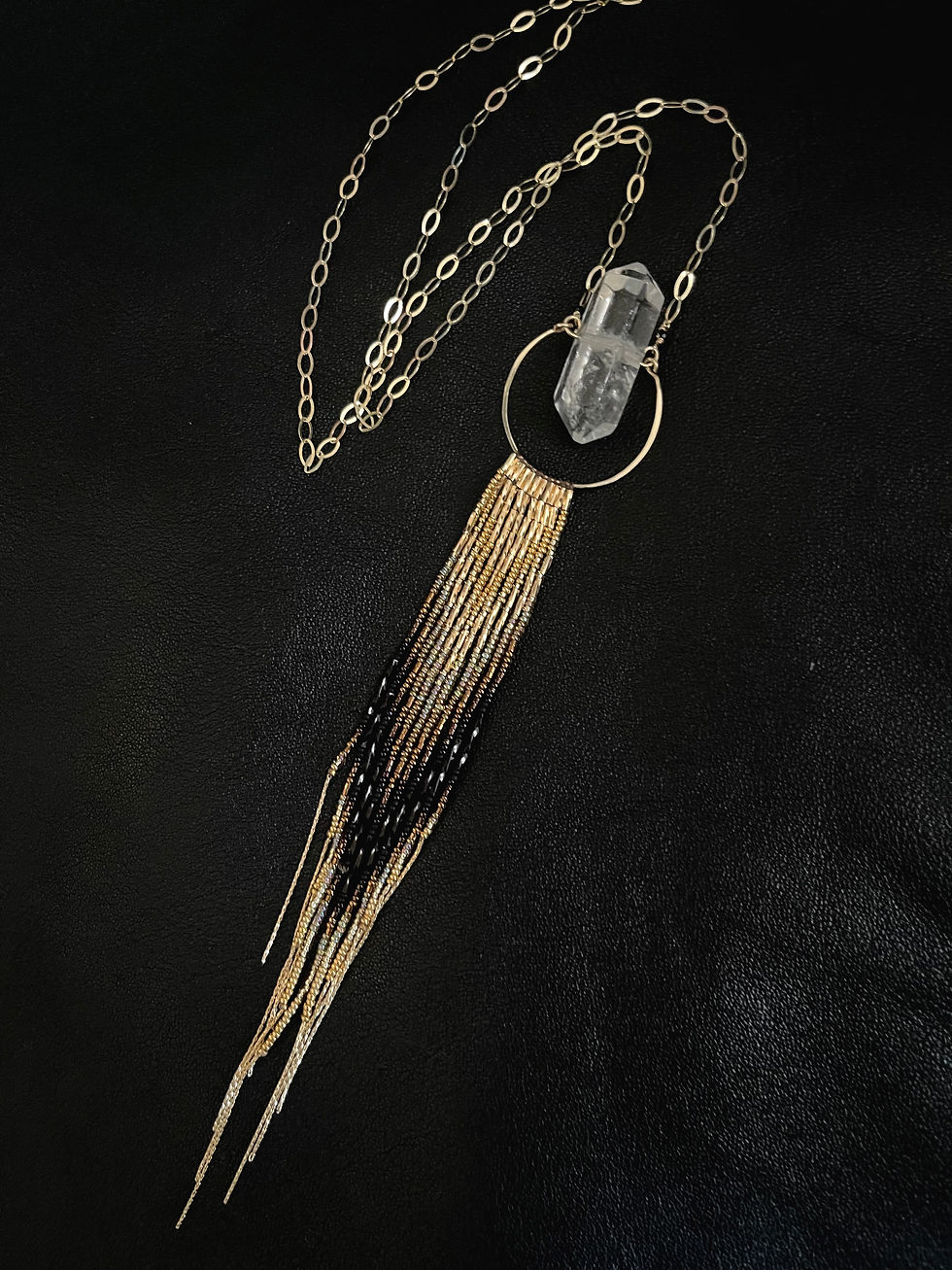 Thumbnail: 14k Gold  Double Terminated Point Quartz Necklace