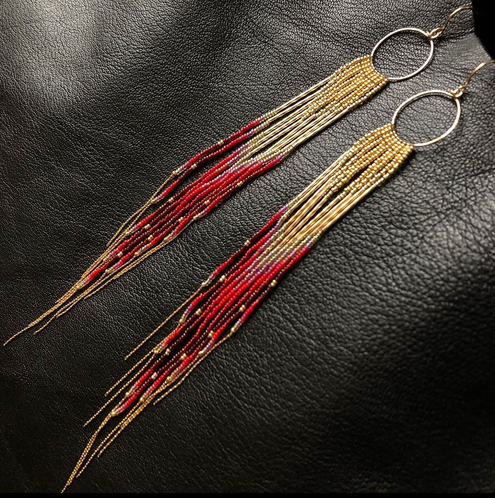 Thumbnail: 14k Gold & Red Hoop Fringe Seed Bead Earrings