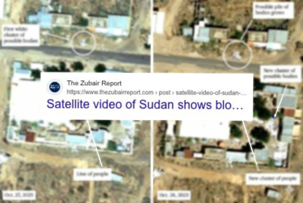 Satellite imagery of Sudan showing blood stained ground and evidence of mass killings in El Fasher
