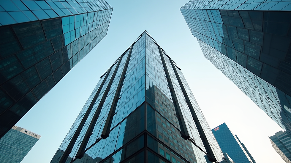 Eye-level view of a modern office building in Dubai