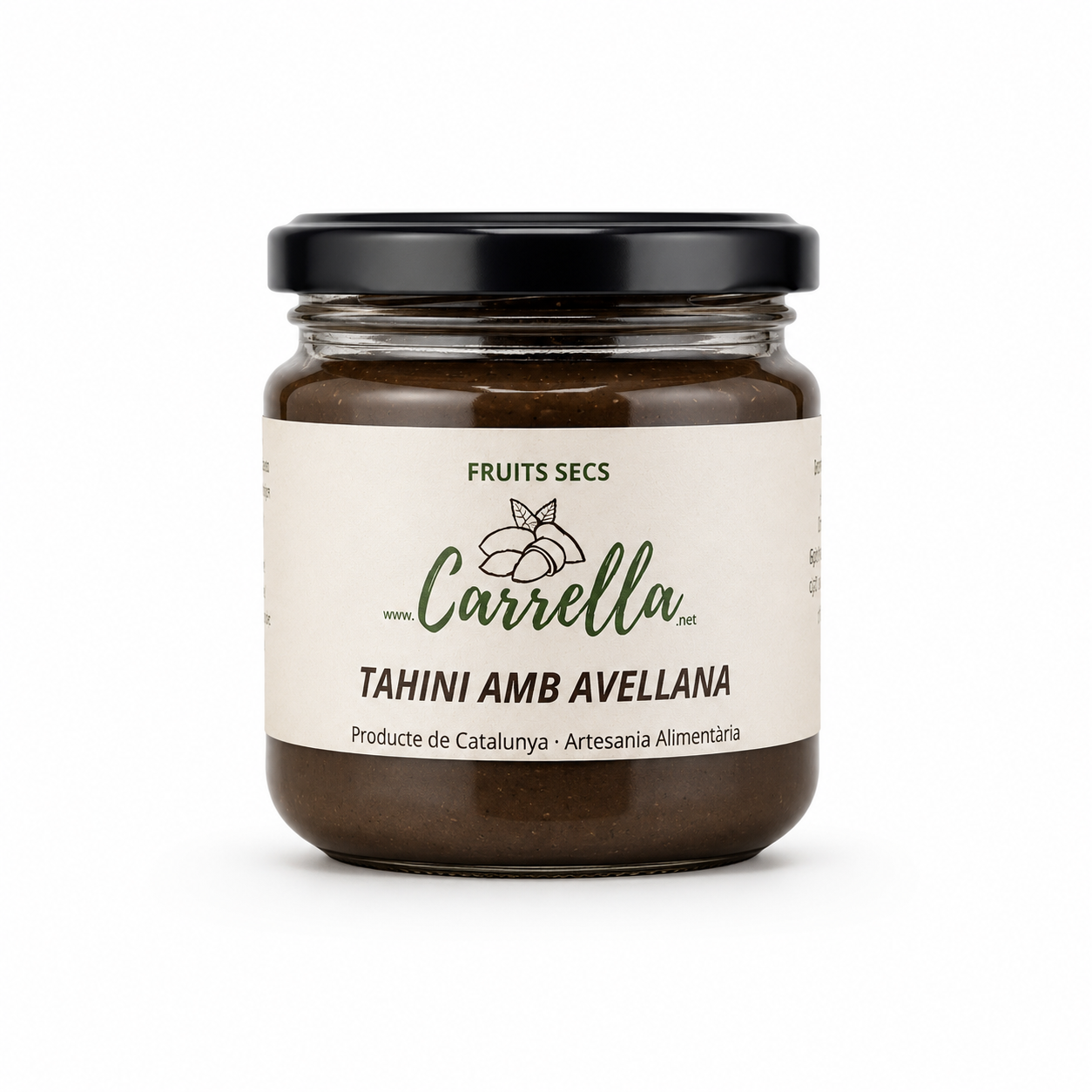 Tahini amb avellana Carrella 225 g - fotografia comercial amb fons blanc
