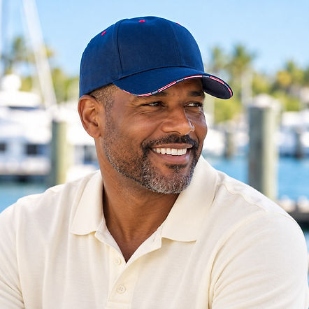 Man wearing an Adams PA102 Patriot cap with an embroidered American flag