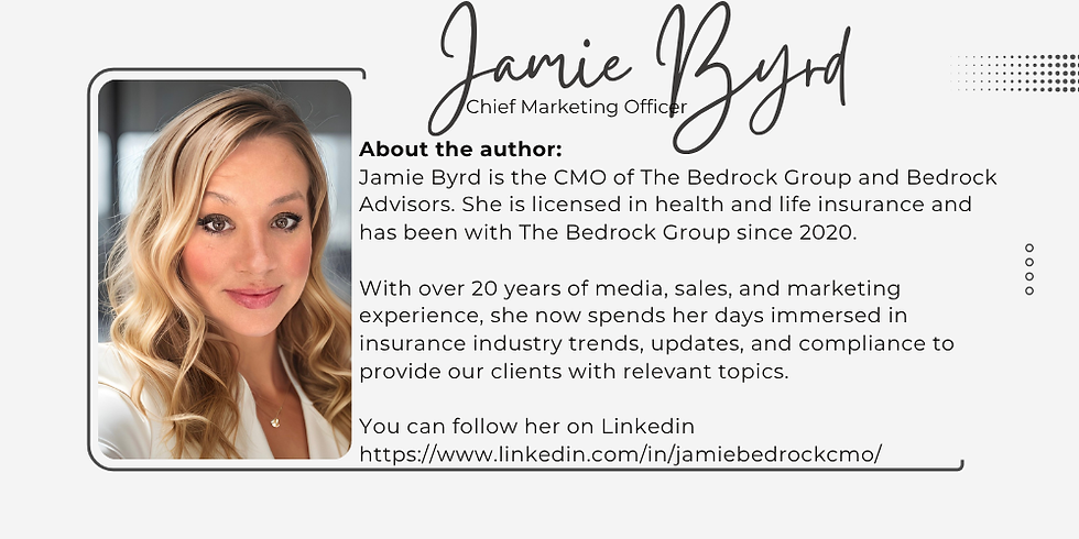 Blonde woman with wavy hair, smiling. Text reads "Jamie Byrd, Chief Marketing Officer." Background is gray. LinkedIn URL displayed.