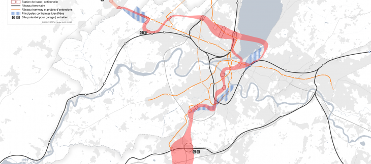 Tracé affiné de la future liaison Jura–Léman–Salève (LJLS), future ligne de train léger souterrain reliant la rive droite et la rive gauche du lac. ©DSM
