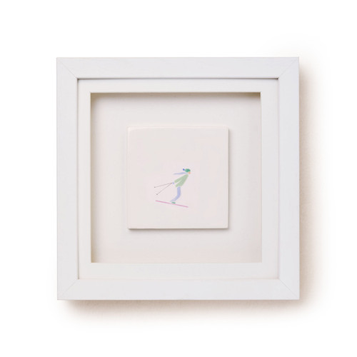 Framed Hand Painted Chatel Skier Tile 4