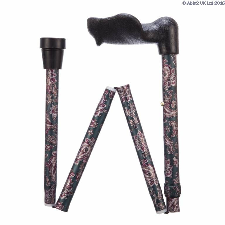 Arthritis Grip Cane - Folding, adjustable, Left Handed - Paisley  (33-37")