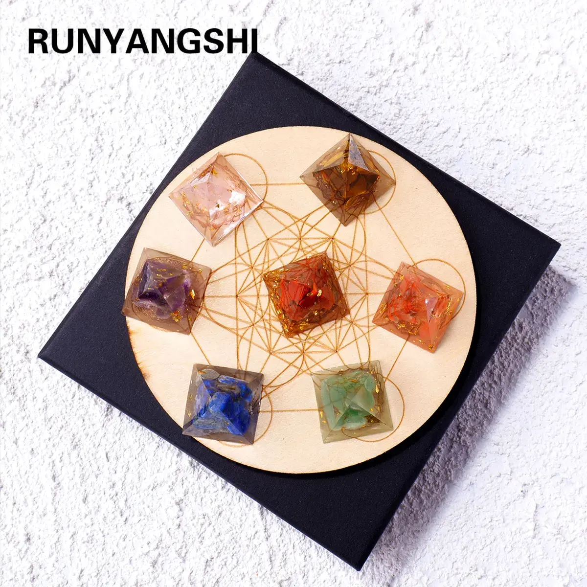 7pcs/Set Natural Stone 2cm Pyramid Seven Chakra Crystal Gift Box