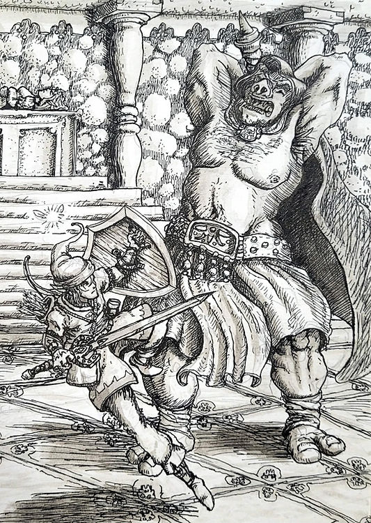 Mitchell's Ink traditional inked line art illustration of Link Versus Ganondorf