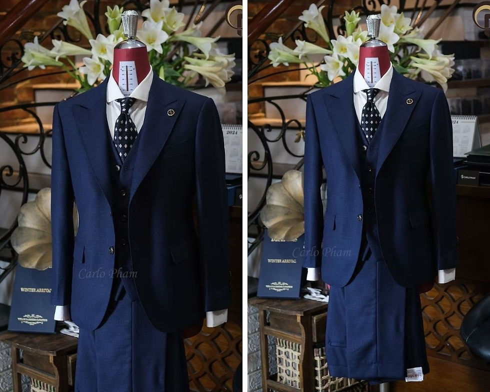 HOPSACK 3-PIECES DARK-NAVY SUIT
