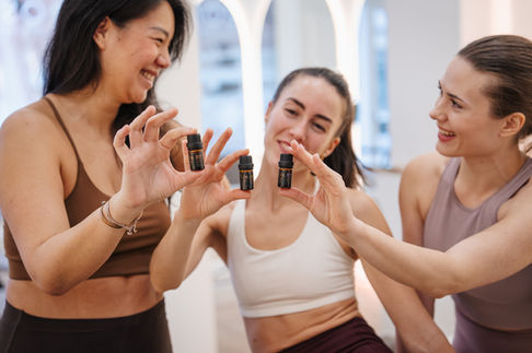 Group of women testing beauty products together, lifestyle brand photography Luxembourg wellness concept