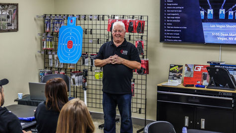 Firearms instructor leading a Nevada CCW classroom training session with students at Las Vegas Firearms Training in Las Vegas, Nevada.
